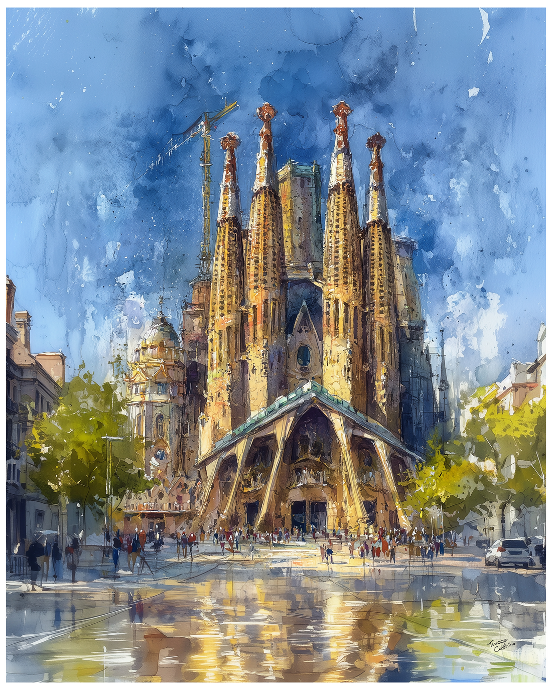 Panoramic view of Barcelona with the Sagrada FamĂlia in the skyline, colorful rooftops, and the Mediterranean Sea in the distance — capturing the city’s blend of art, architecture, and coastal charm.