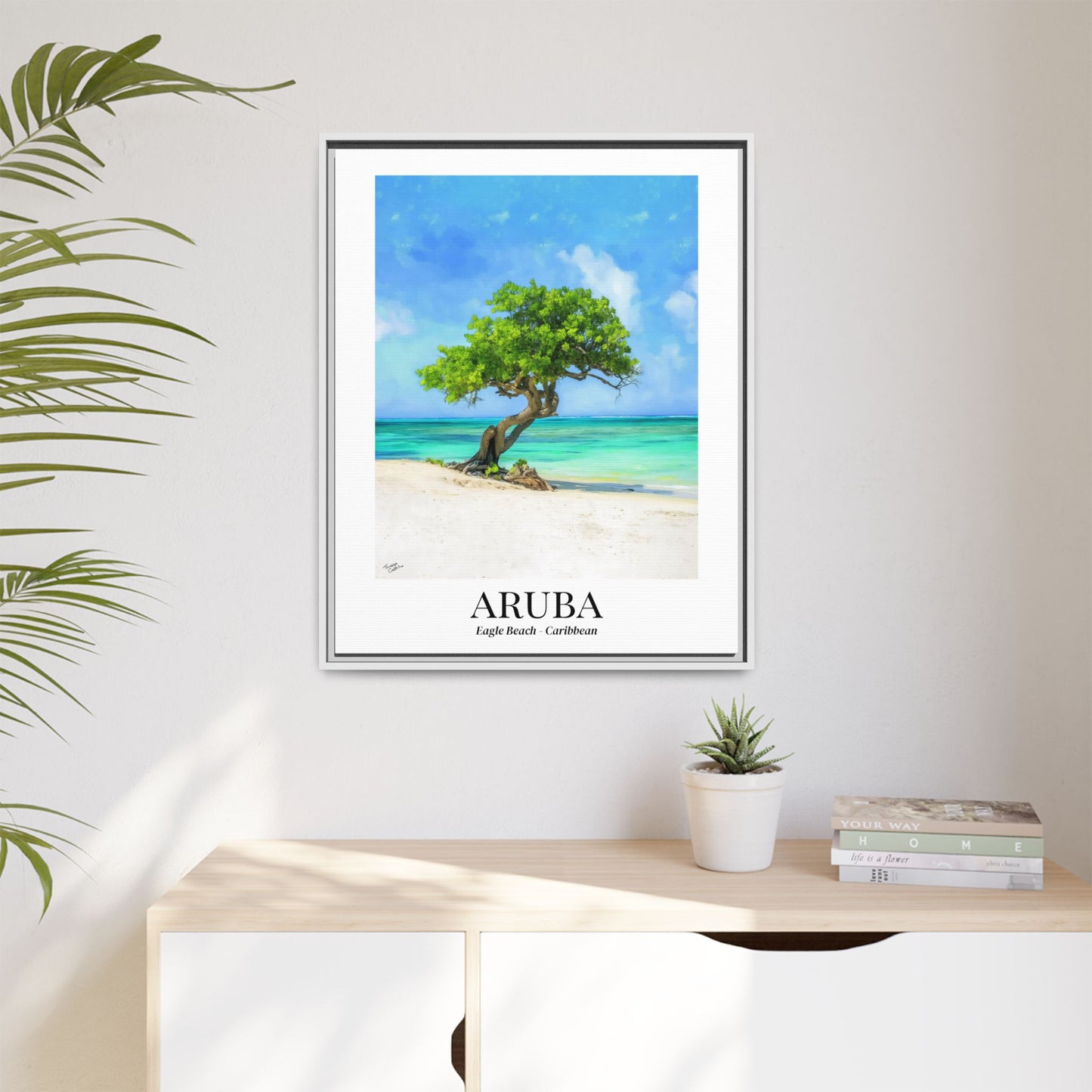Aruba Fine Art Print – Eagle Beach Canvas Wall Art, Fofoti Tree Print, Cruise Ship Vacation Memory, Beach House Gift for Travelers, Caribbean Decor