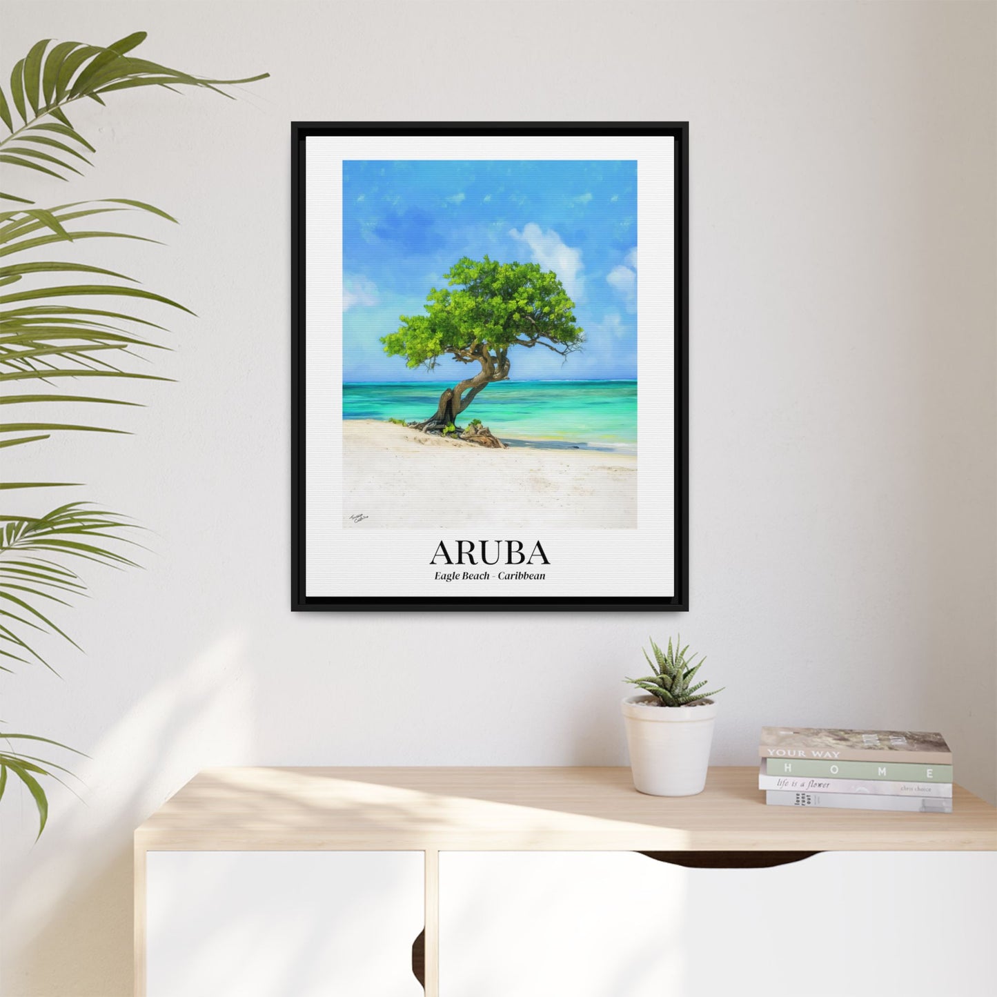 Aruba Fine Art Print – Eagle Beach Canvas Wall Art, Fofoti Tree Print, Cruise Ship Vacation Memory, Beach House Gift for Travelers, Caribbean Decor