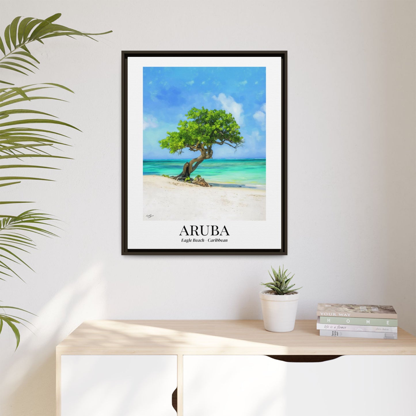 Aruba Fine Art Print – Eagle Beach Canvas Wall Art, Fofoti Tree Print, Cruise Ship Vacation Memory, Beach House Gift for Travelers, Caribbean Decor