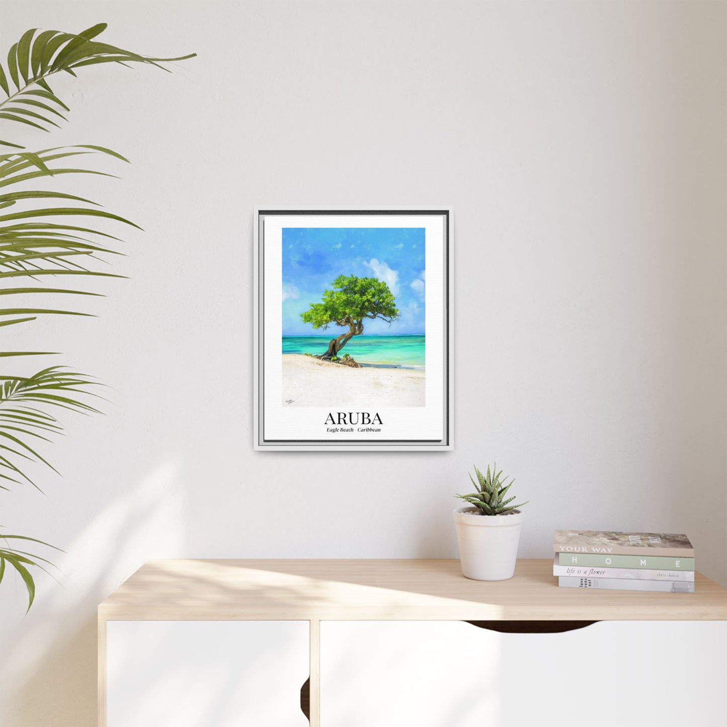 Aruba Fine Art Print – Eagle Beach Canvas Wall Art, Fofoti Tree Print, Cruise Ship Vacation Memory, Beach House Gift for Travelers, Caribbean Decor