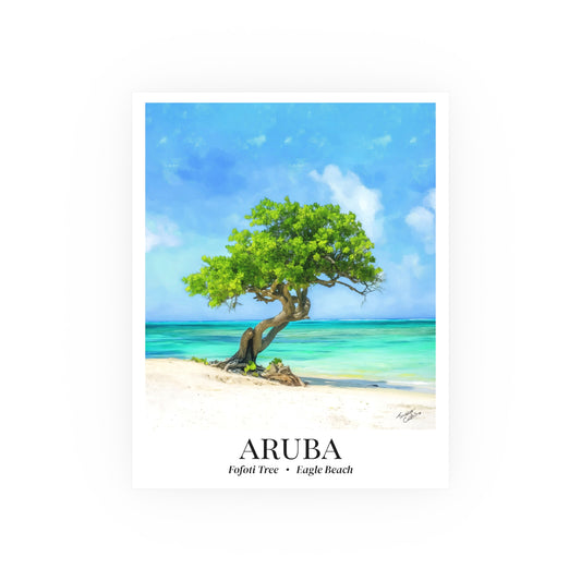 Aruba Fine Art Print – Eagle Beach Poster, Caribbean Travel Memory, Fofoti Tree Wall Decor, Island Souvenir